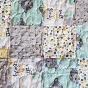 New Bear Baby Quilt, Baby Blanket, Teal Bear baby